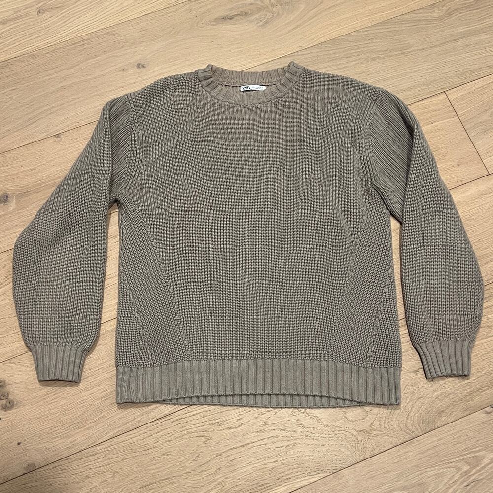 Zara Crewneck Taupe Gray Knit Sweater Oversized Size L Women
